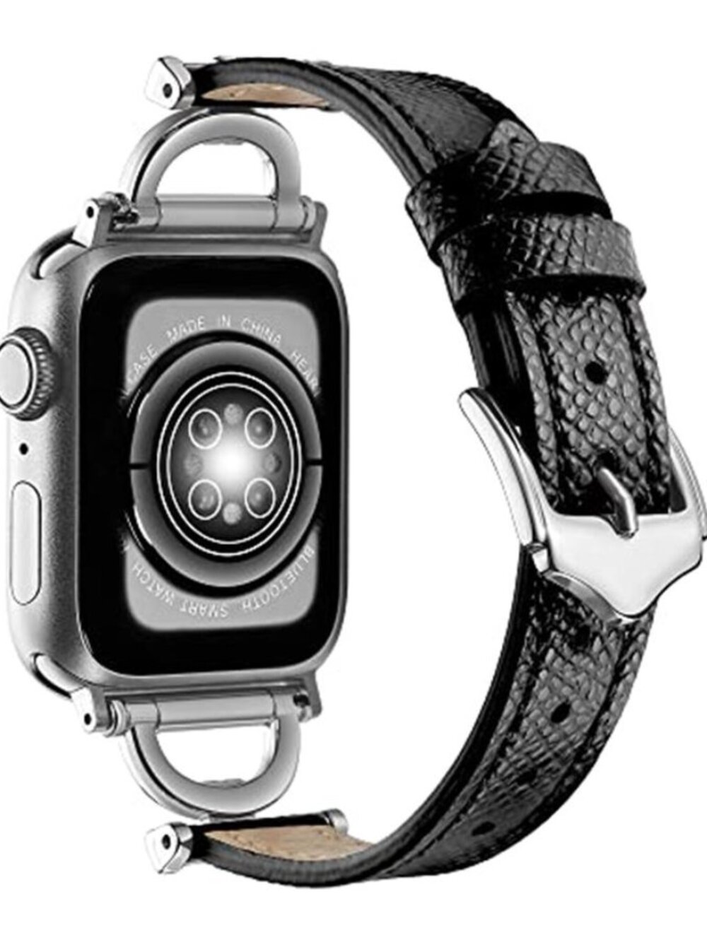 NEW Black/Silver Genuine Leather Apple Watch Band